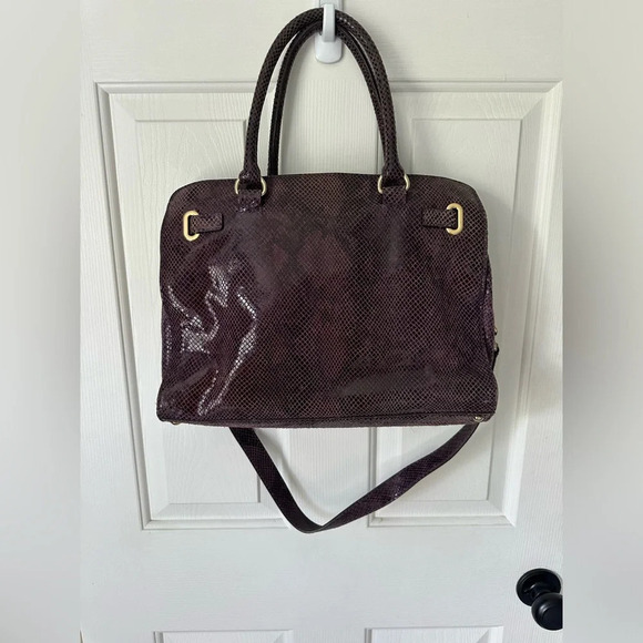 Michael Kors Embossed Purple Python Print Hamilton Satchel. - Picture 3 of 7